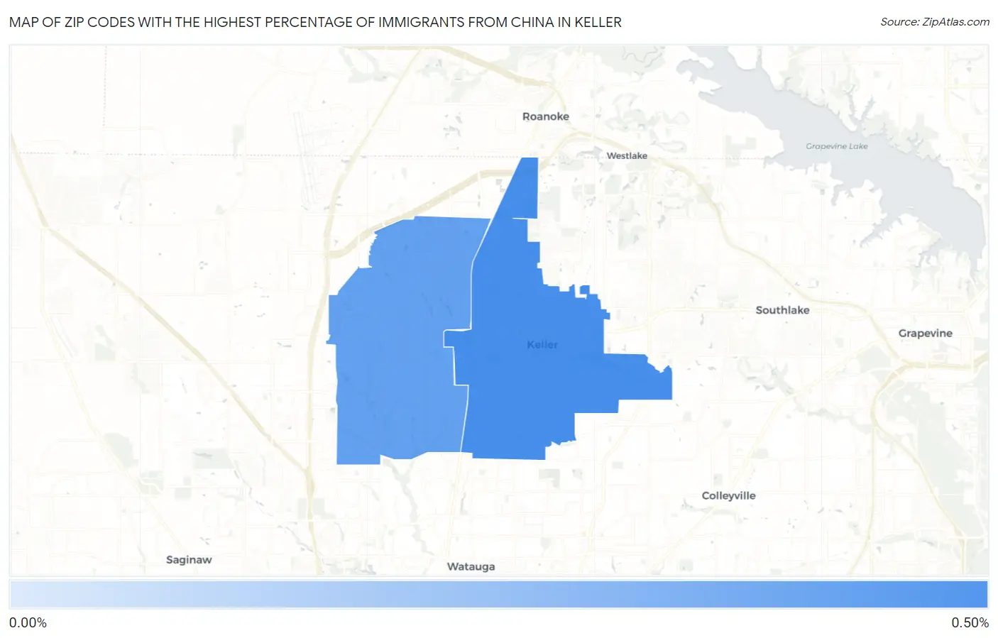 Zip Codes with the Highest Percentage of Immigrants from China in Keller Map