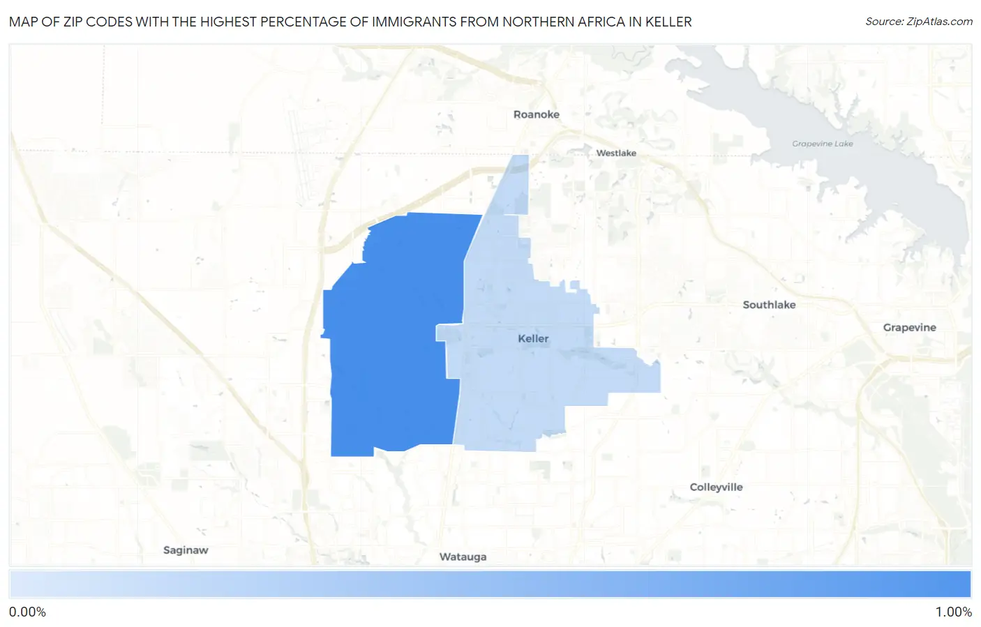 Zip Codes with the Highest Percentage of Immigrants from Northern Africa in Keller Map