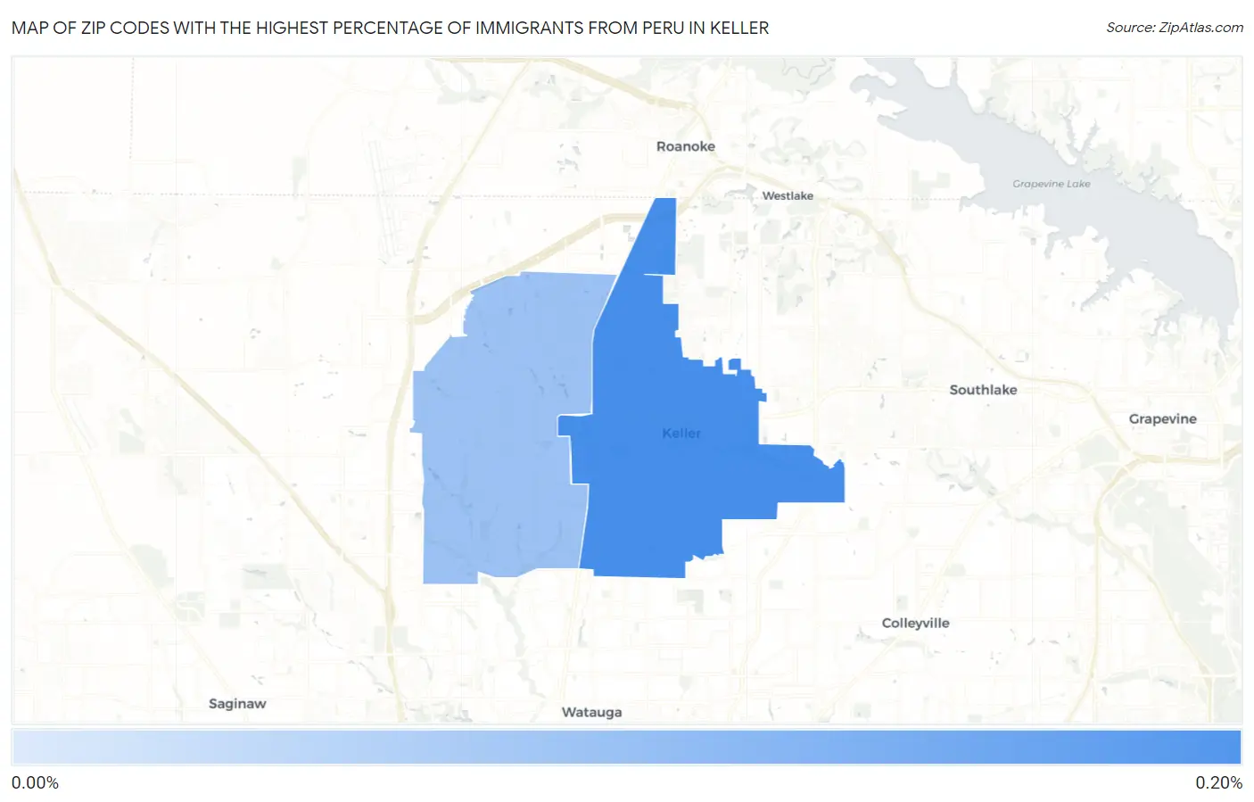 Zip Codes with the Highest Percentage of Immigrants from Peru in Keller Map