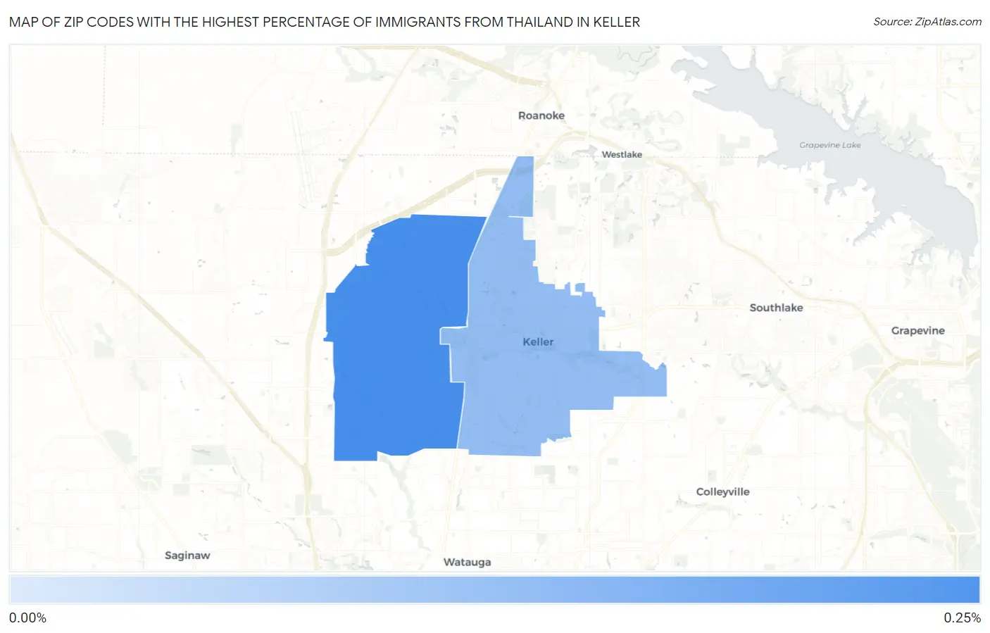Zip Codes with the Highest Percentage of Immigrants from Thailand in Keller Map