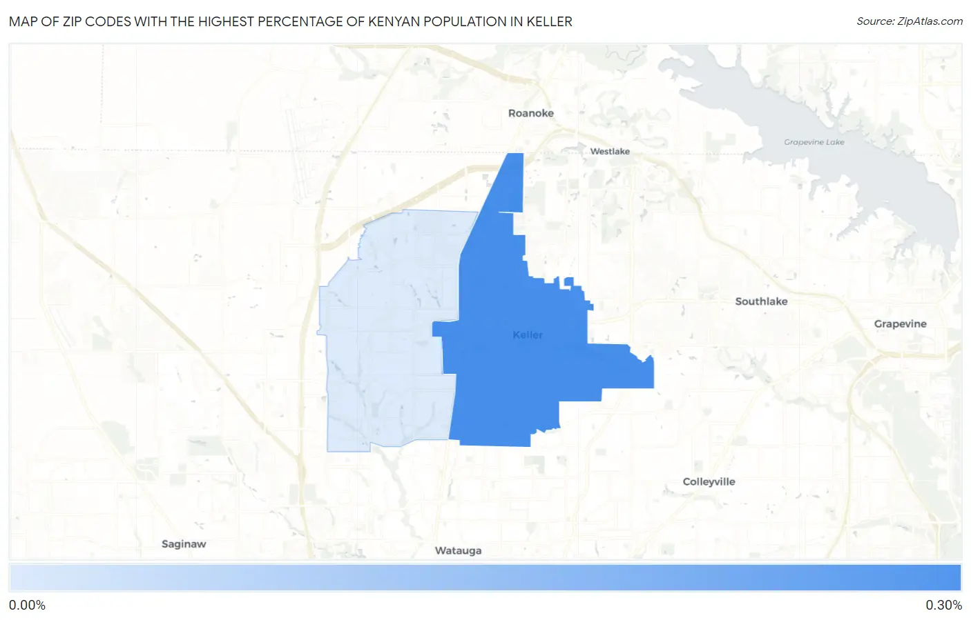 Zip Codes with the Highest Percentage of Kenyan Population in Keller Map