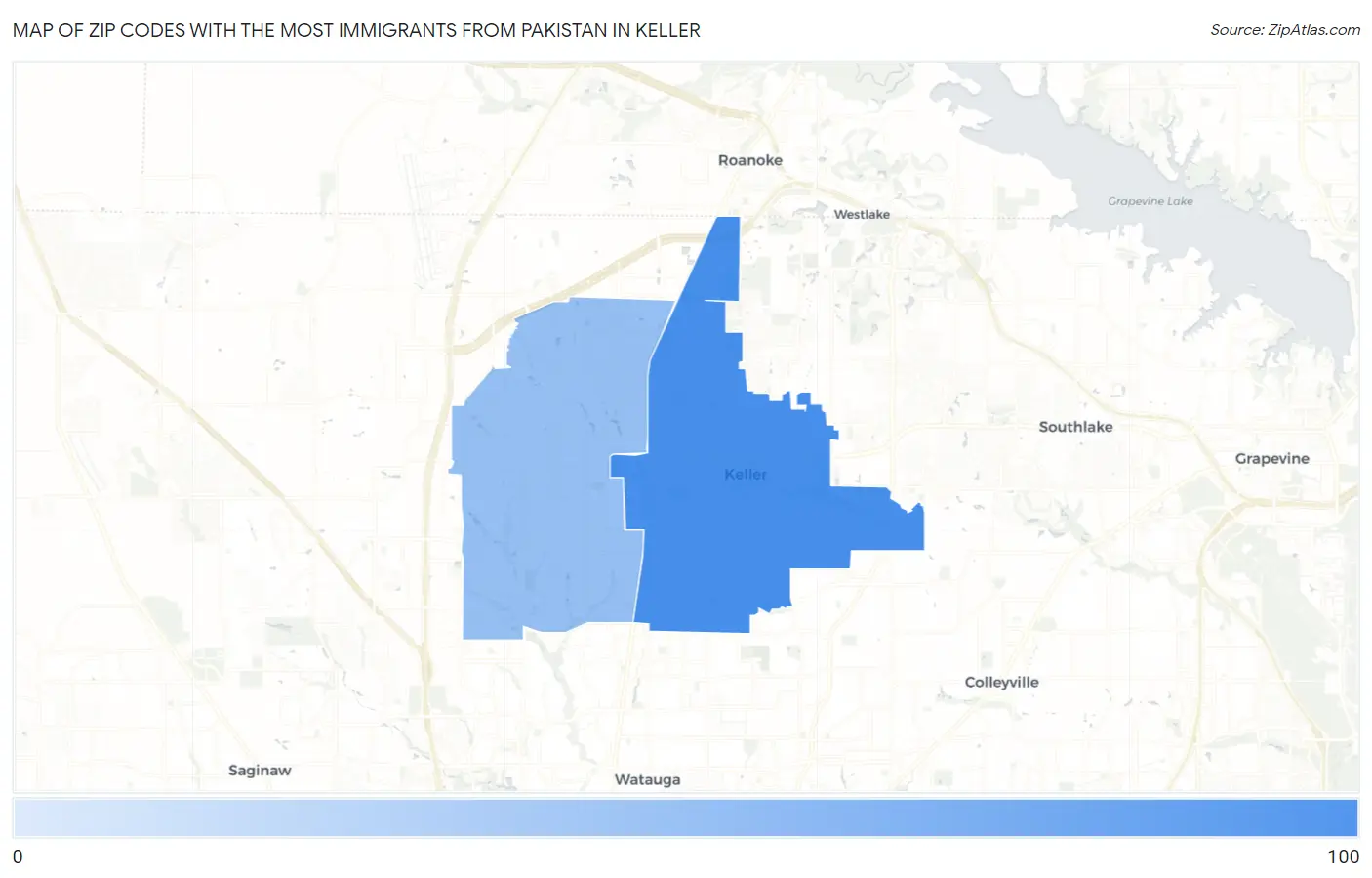 Zip Codes with the Most Immigrants from Pakistan in Keller Map