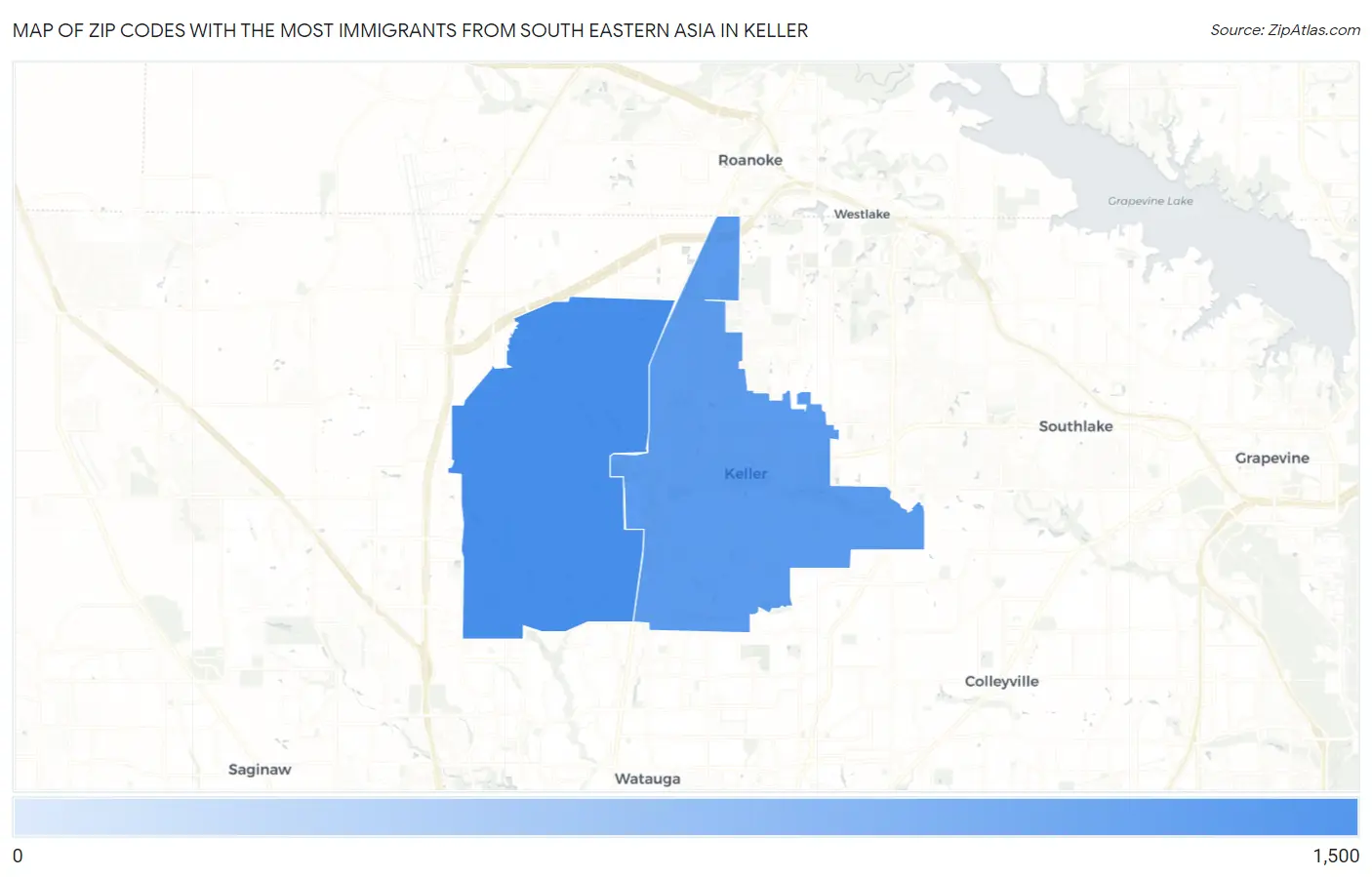 Zip Codes with the Most Immigrants from South Eastern Asia in Keller Map