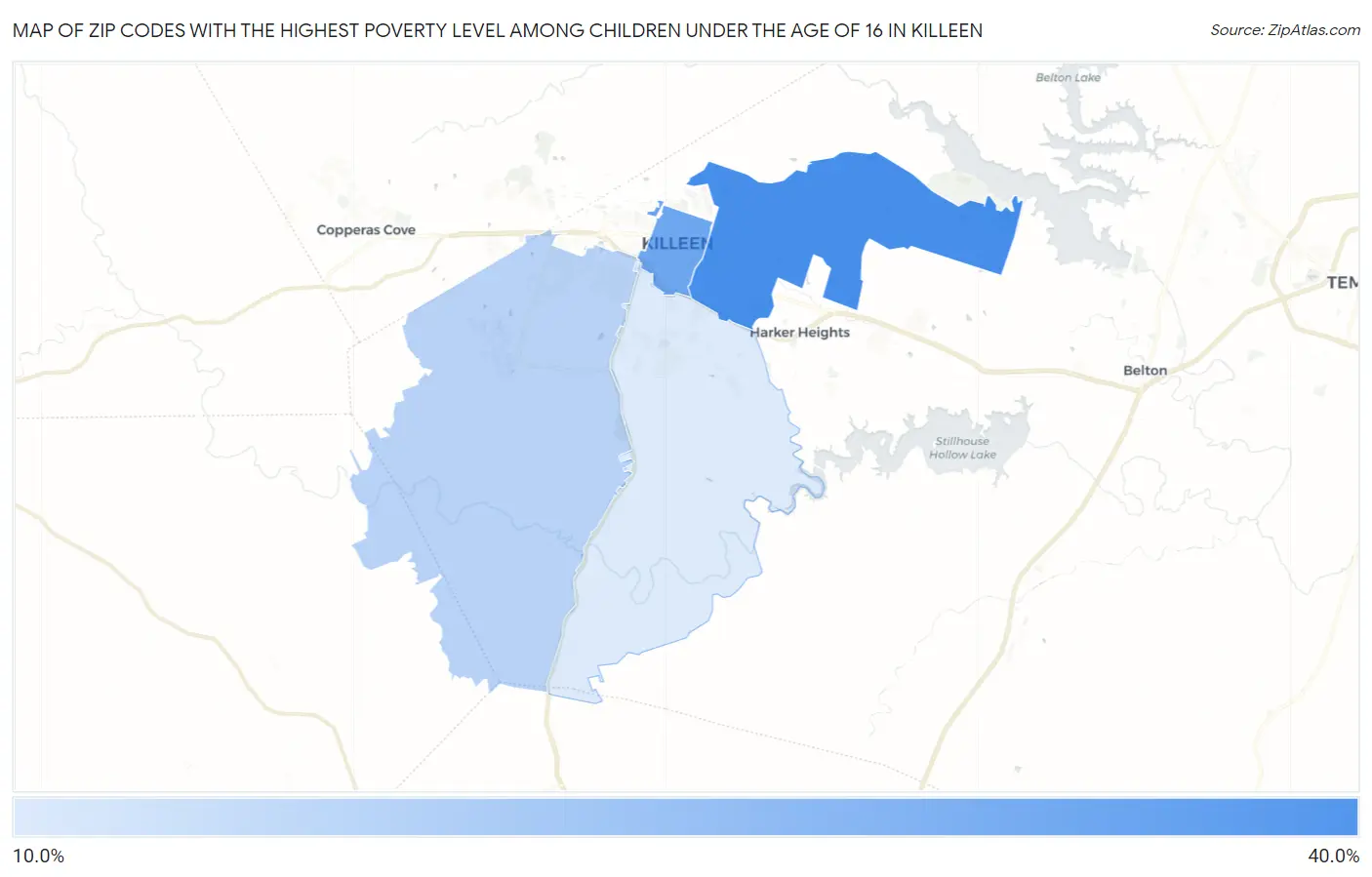Zip Codes with the Highest Poverty Level Among Children Under the Age of 16 in Killeen Map
