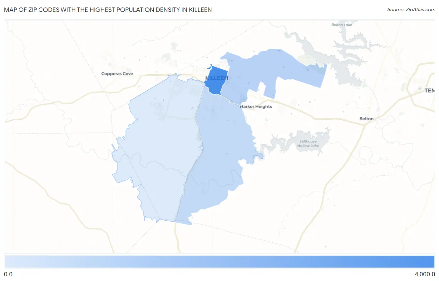 Zip Codes with the Highest Population Density in Killeen Map