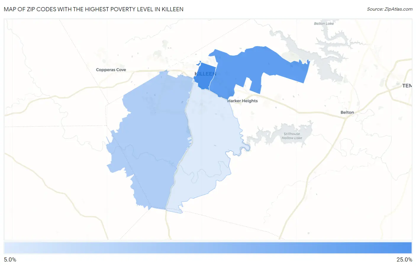 Zip Codes with the Highest Poverty Level in Killeen Map