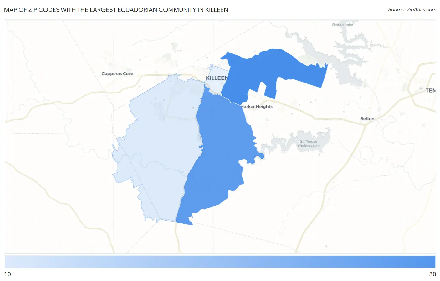 Zip Codes with the Largest Ecuadorian Community in Killeen Map