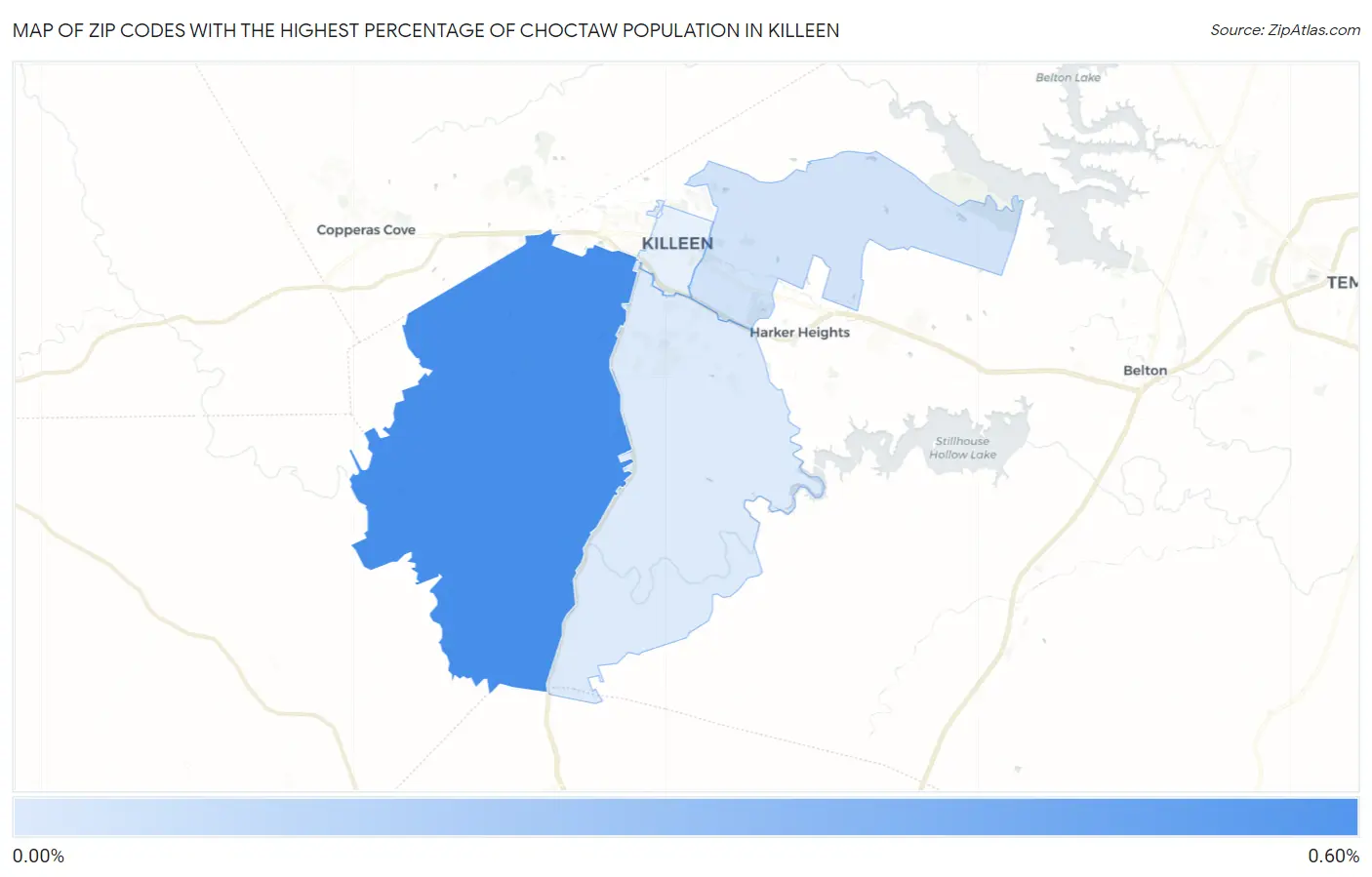 Zip Codes with the Highest Percentage of Choctaw Population in Killeen Map
