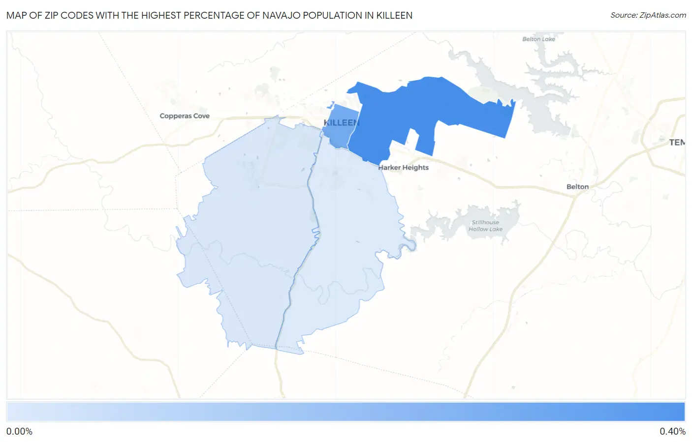 Zip Codes with the Highest Percentage of Navajo Population in Killeen Map