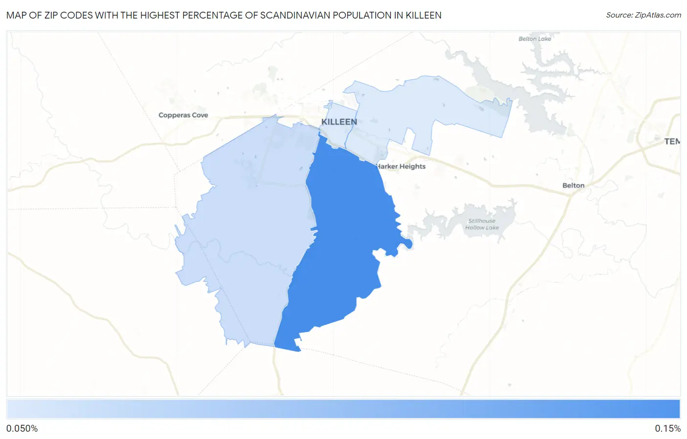 Zip Codes with the Highest Percentage of Scandinavian Population in Killeen Map