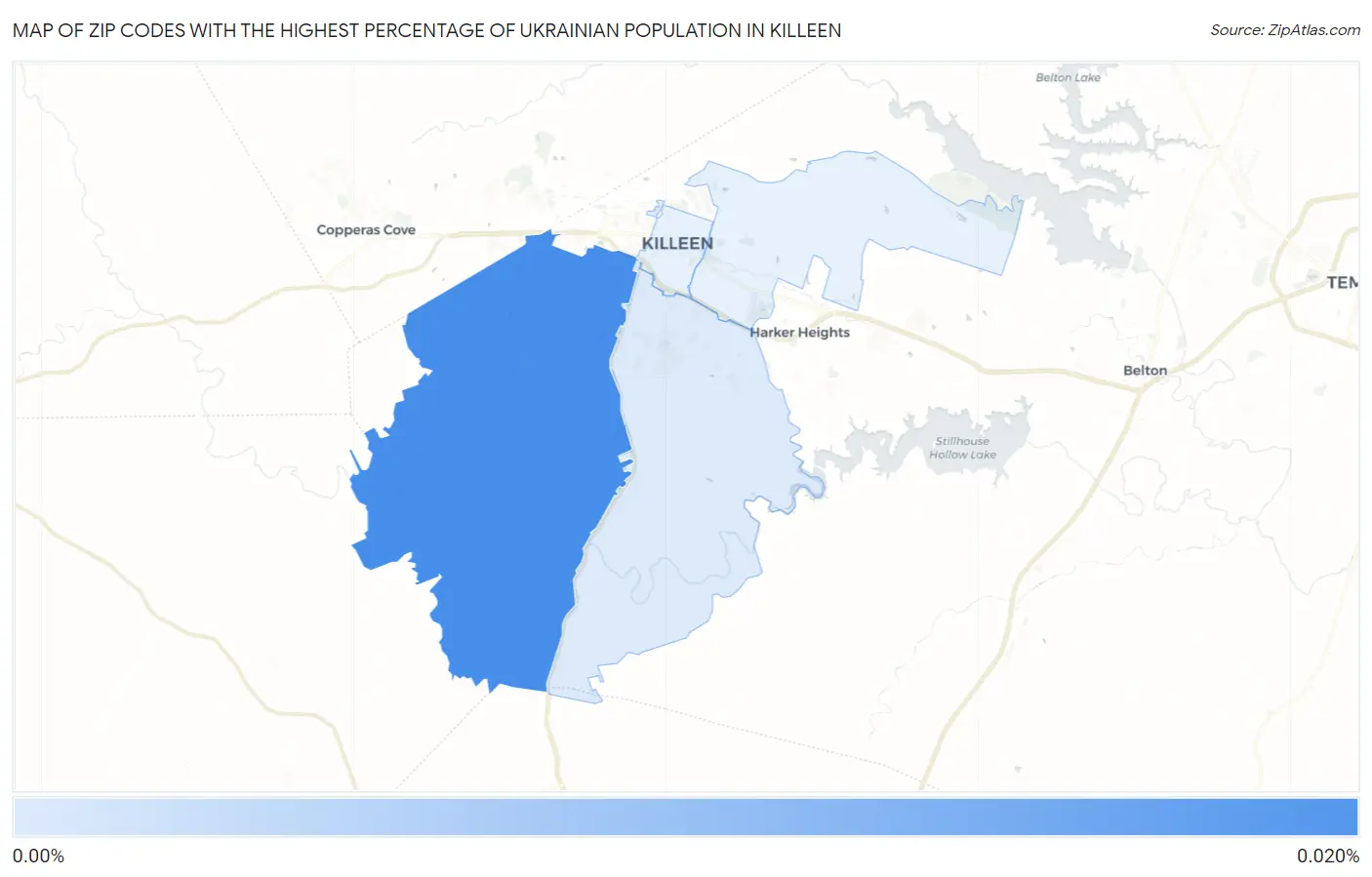 Zip Codes with the Highest Percentage of Ukrainian Population in Killeen Map