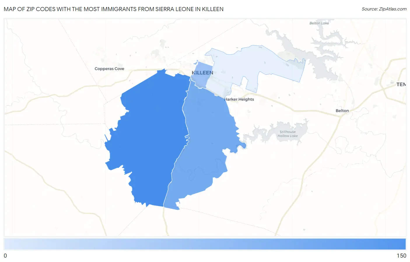 Zip Codes with the Most Immigrants from Sierra Leone in Killeen Map