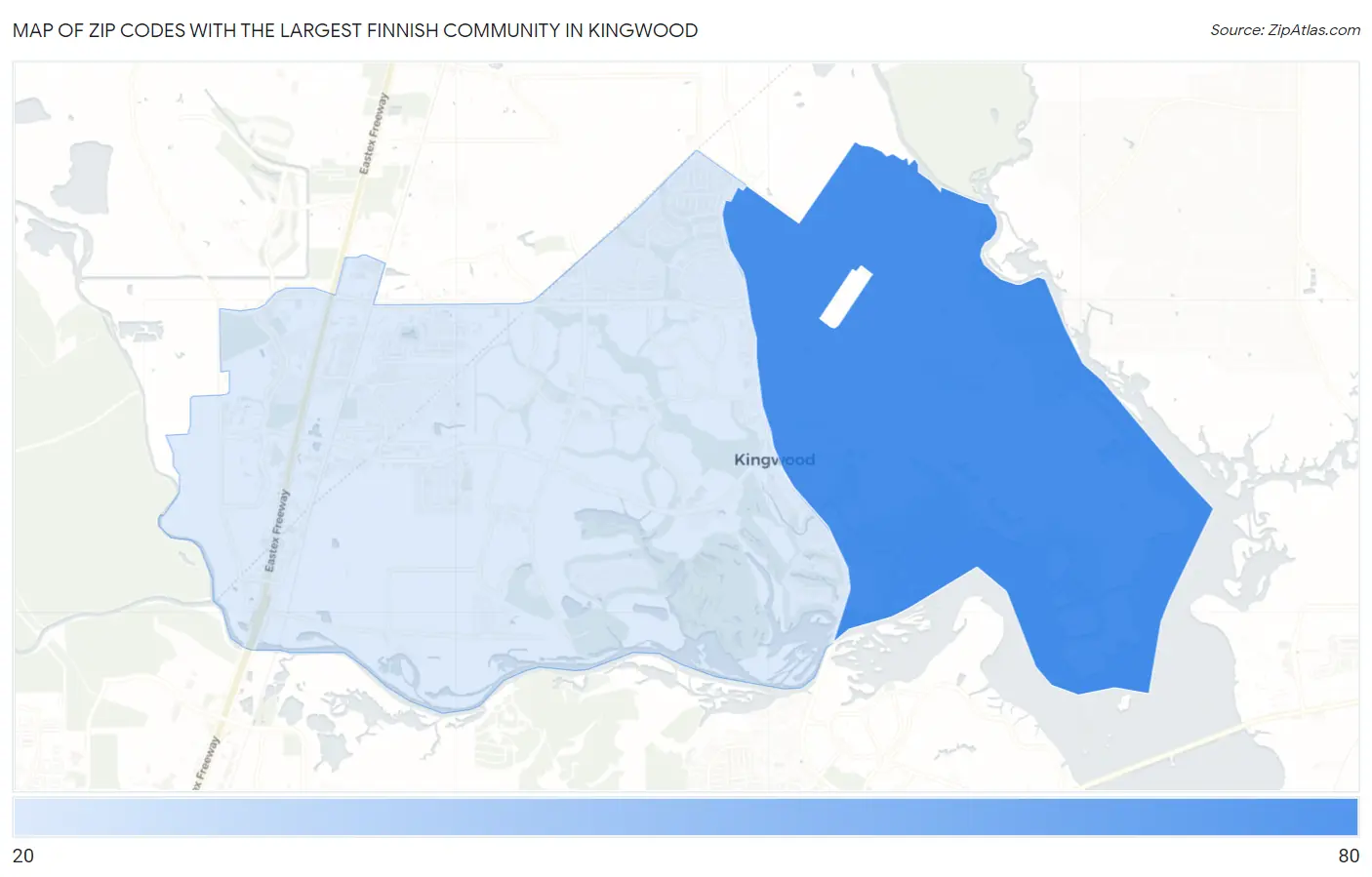 Zip Codes with the Largest Finnish Community in Kingwood Map
