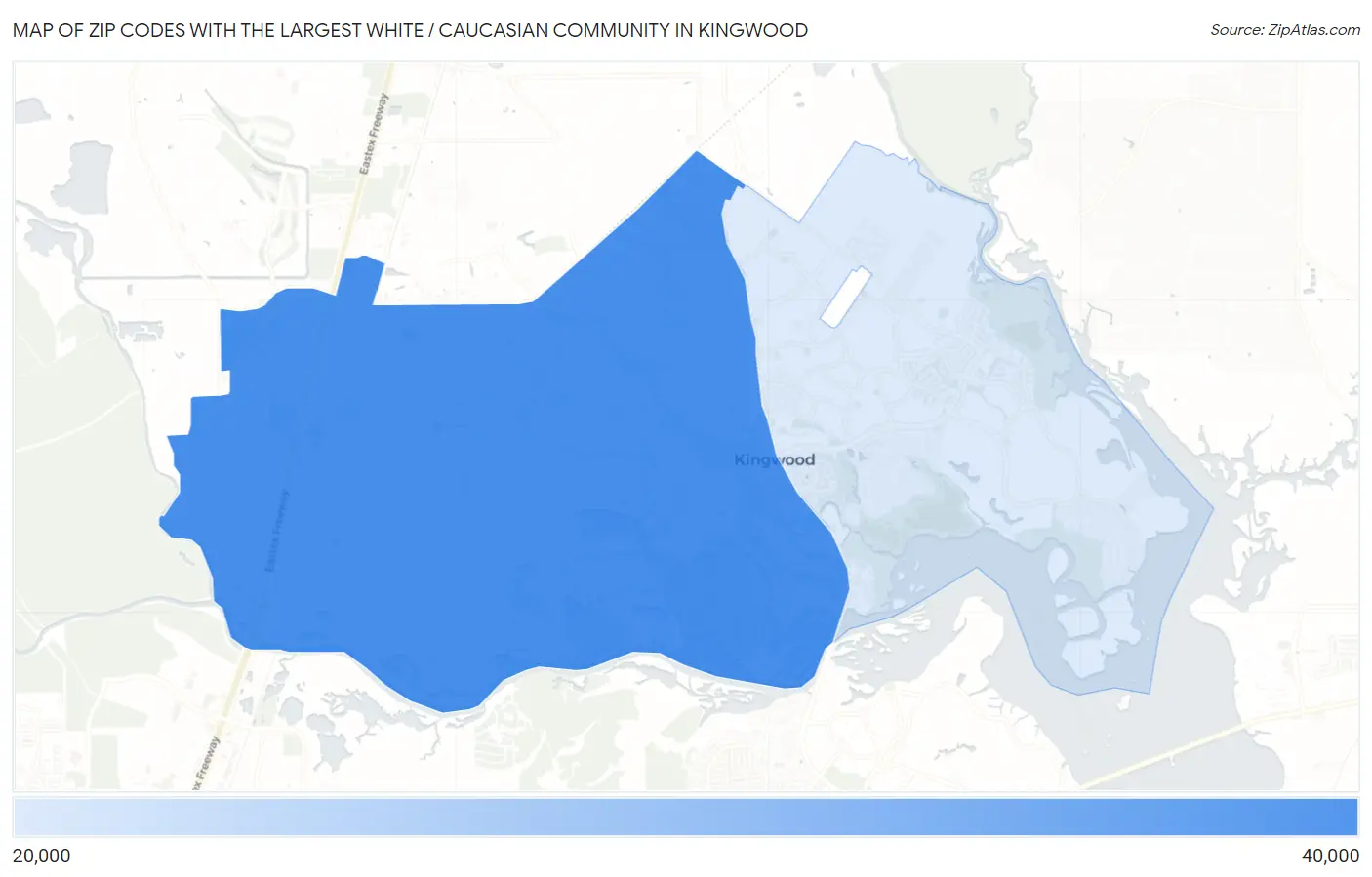 Zip Codes with the Largest White / Caucasian Community in Kingwood Map