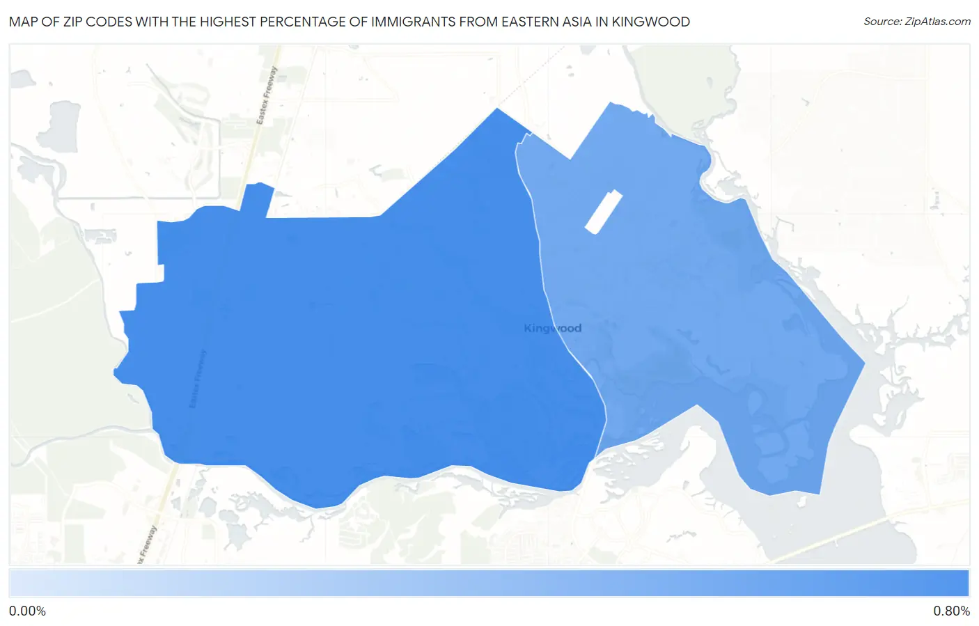 Zip Codes with the Highest Percentage of Immigrants from Eastern Asia in Kingwood Map