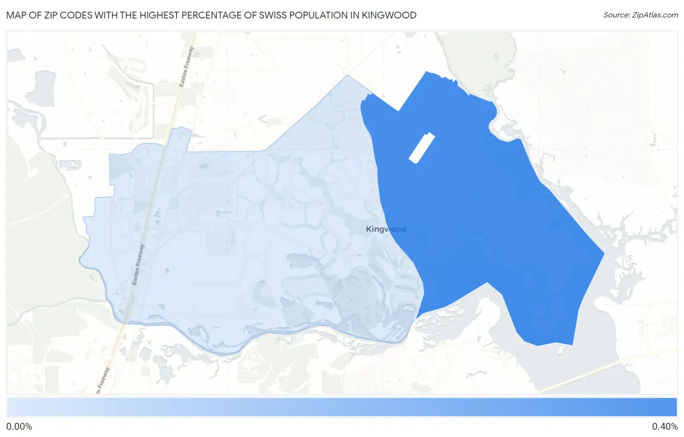 Zip Codes with the Highest Percentage of Swiss Population in Kingwood Map