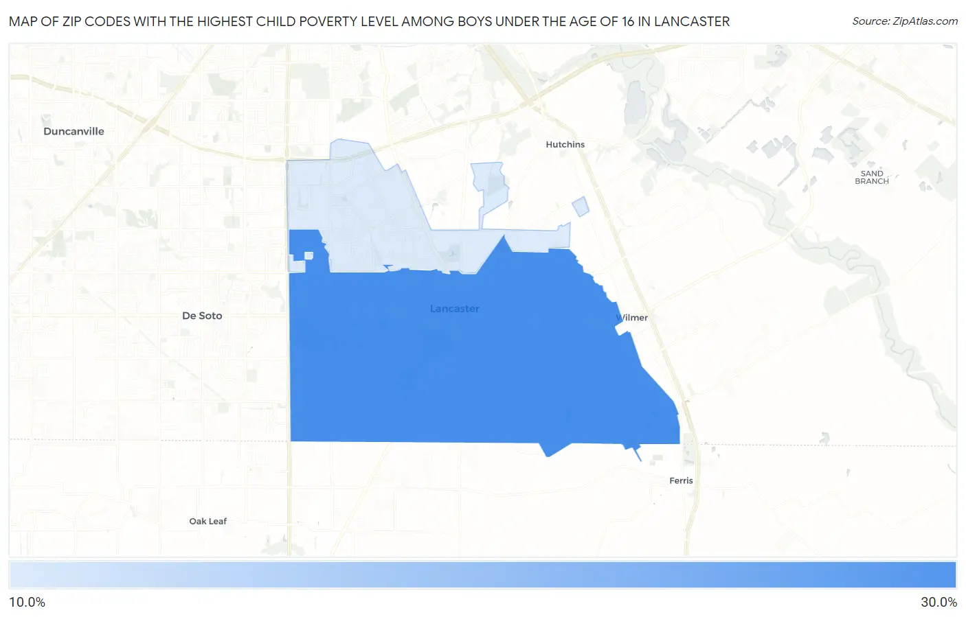 Zip Codes with the Highest Child Poverty Level Among Boys Under the Age of 16 in Lancaster Map