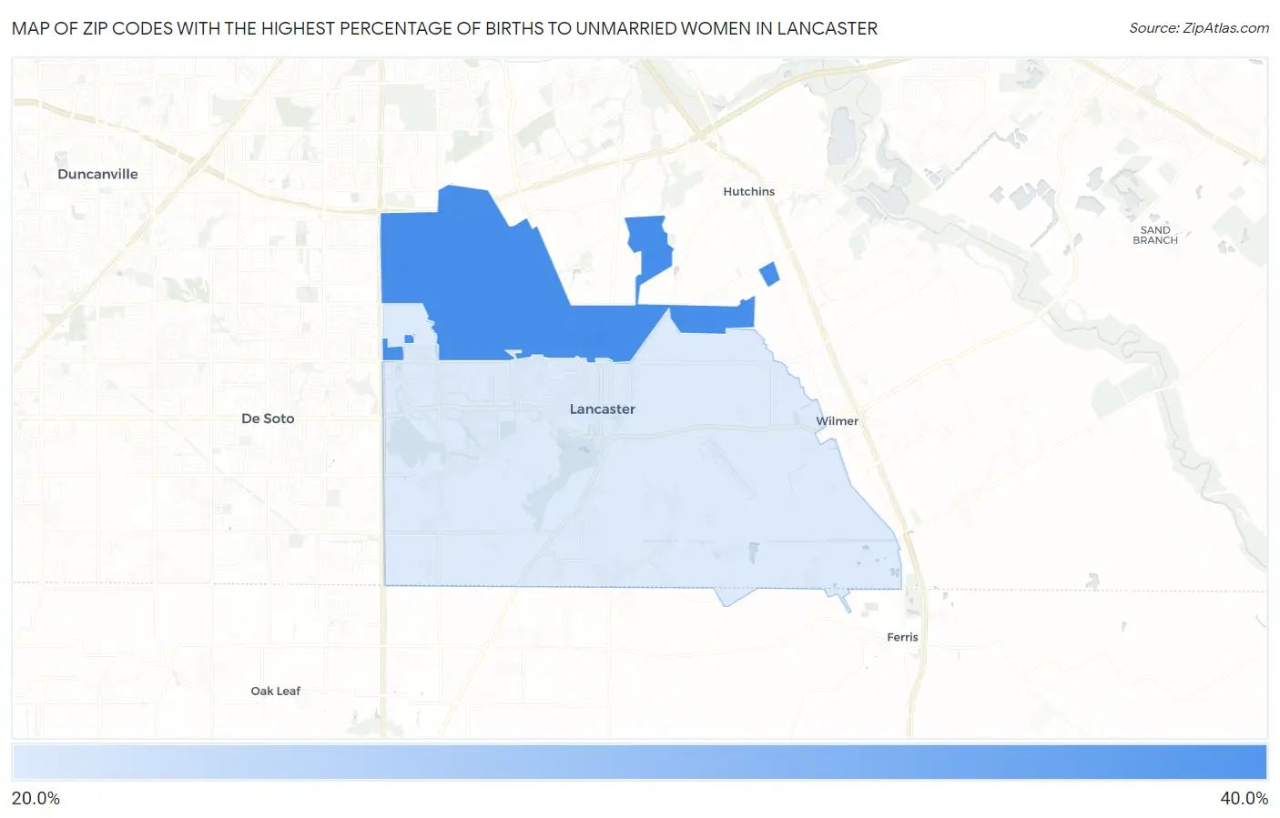 Zip Codes with the Highest Percentage of Births to Unmarried Women in Lancaster Map