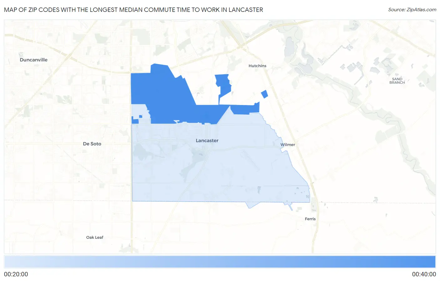 Zip Codes with the Longest Median Commute Time to Work in Lancaster Map