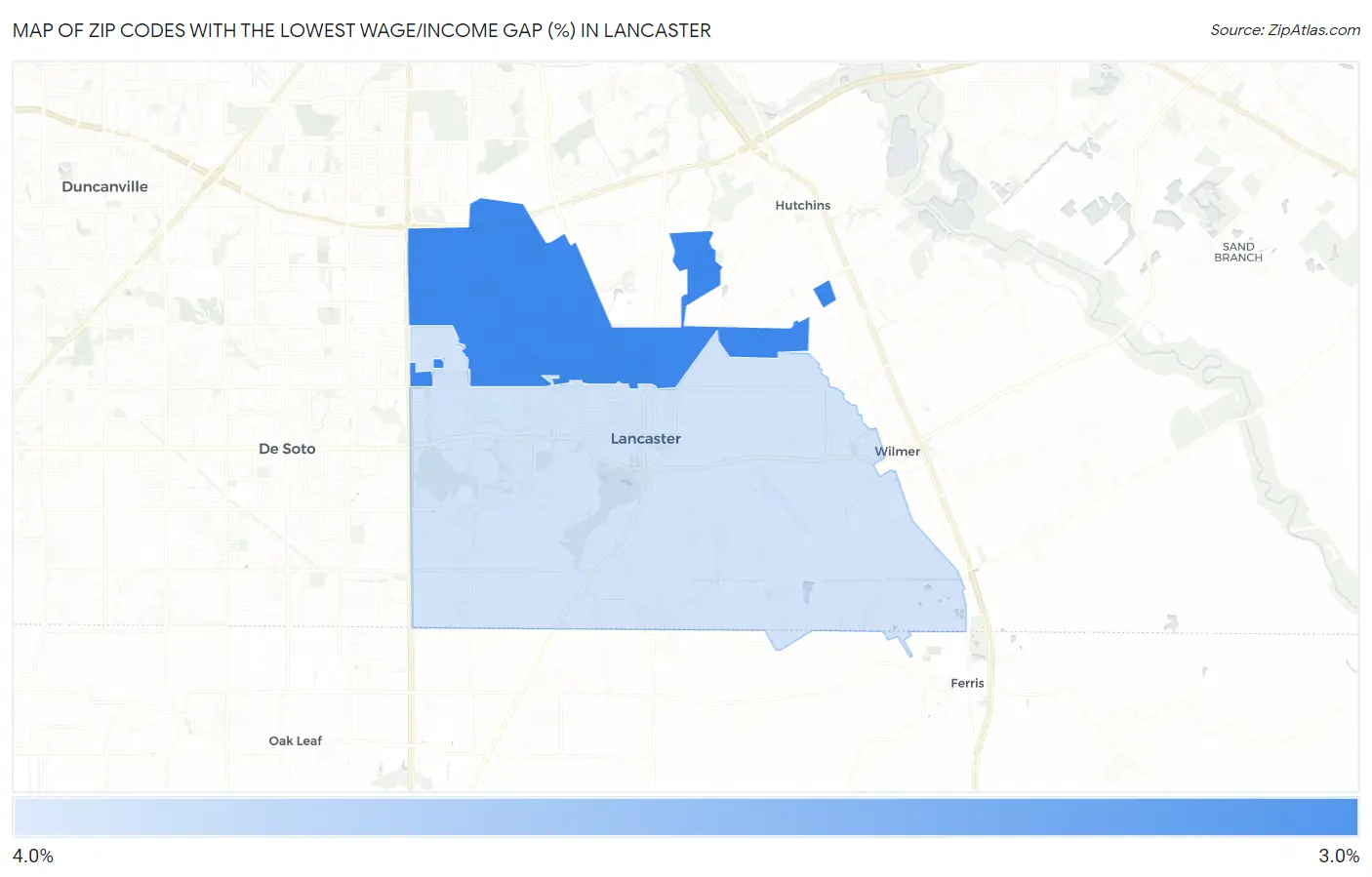 Zip Codes with the Lowest Wage/Income Gap (%) in Lancaster Map