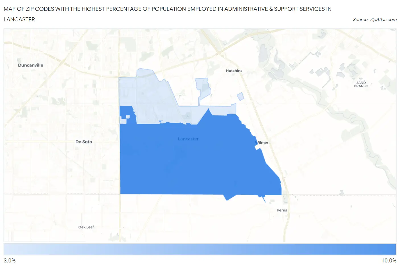 Zip Codes with the Highest Percentage of Population Employed in Administrative & Support Services in Lancaster Map