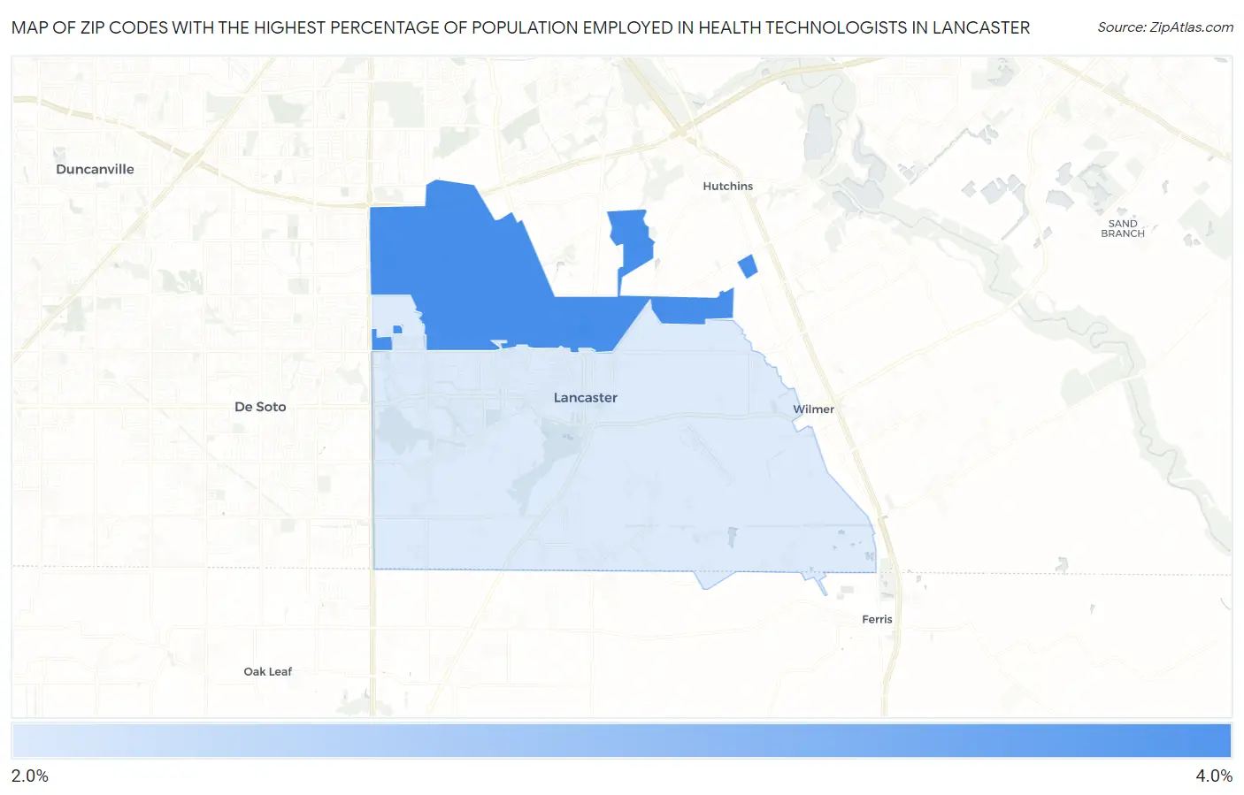 Zip Codes with the Highest Percentage of Population Employed in Health Technologists in Lancaster Map