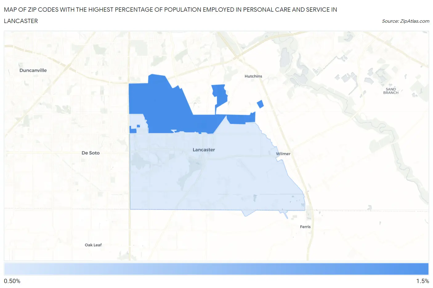 Zip Codes with the Highest Percentage of Population Employed in Personal Care and Service in Lancaster Map