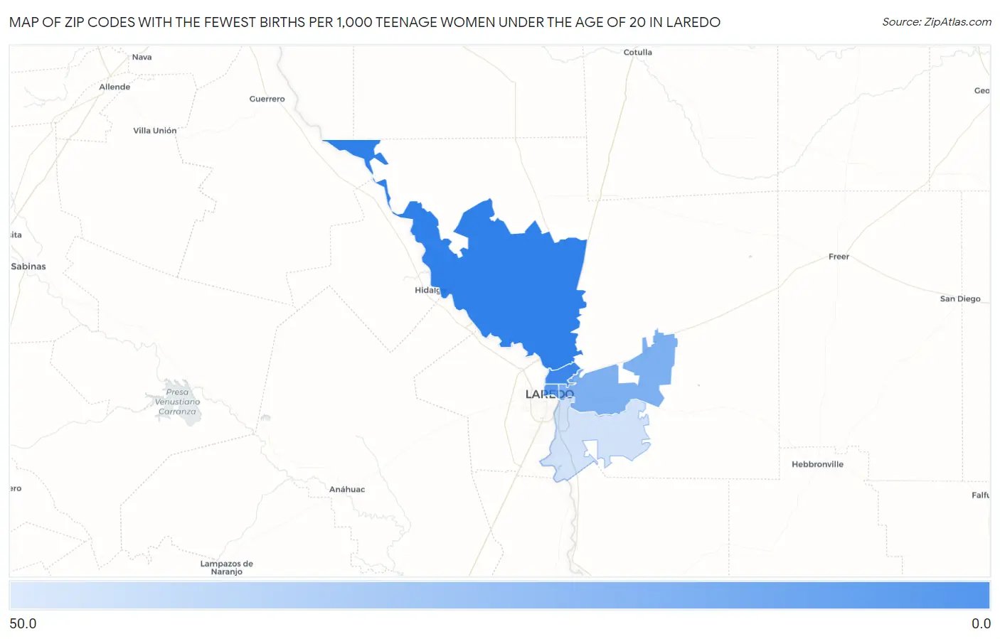 Zip Codes with the Fewest Births per 1,000 Teenage Women Under the Age of 20 in Laredo Map