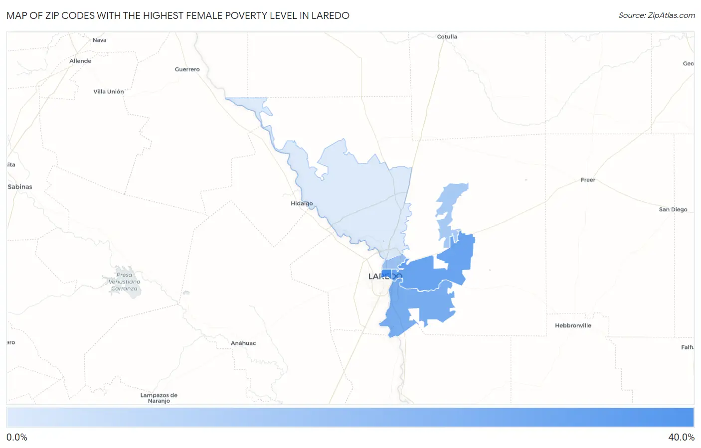 Zip Codes with the Highest Female Poverty Level in Laredo Map
