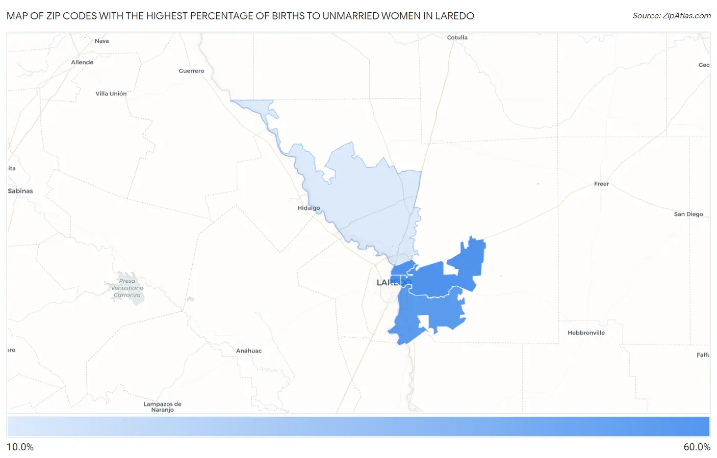 Zip Codes with the Highest Percentage of Births to Unmarried Women in Laredo Map