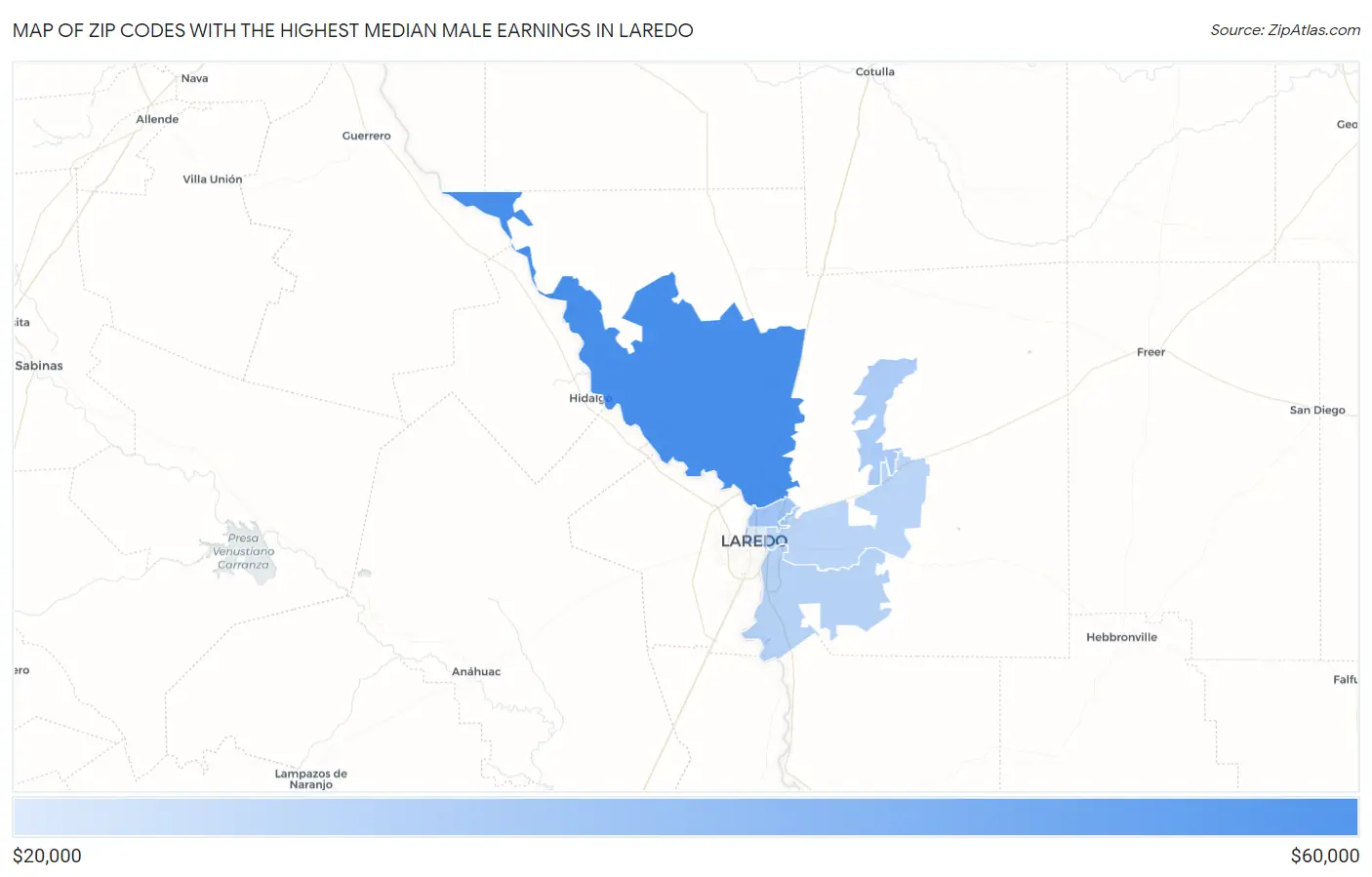 Zip Codes with the Highest Median Male Earnings in Laredo Map