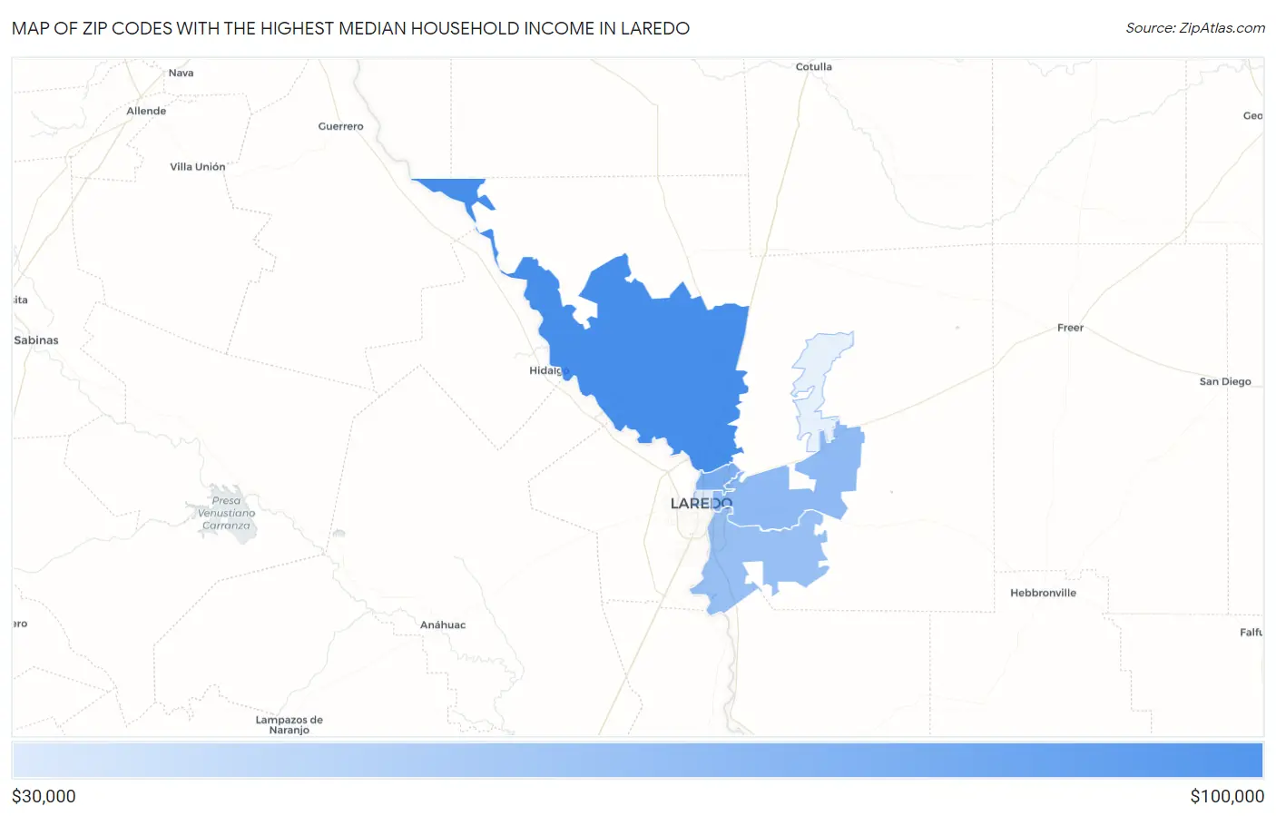 Zip Codes with the Highest Median Household Income in Laredo Map
