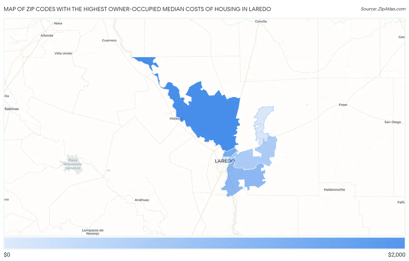 Zip Codes with the Highest Owner-Occupied Median Costs of Housing in Laredo Map