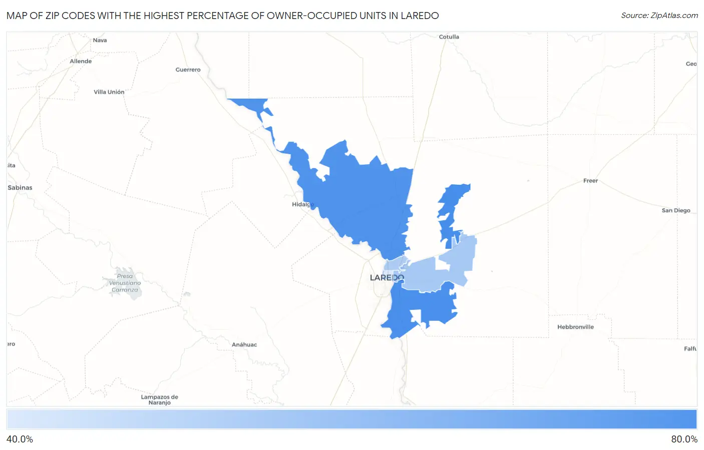 Zip Codes with the Highest Percentage of Owner-Occupied Units in Laredo Map