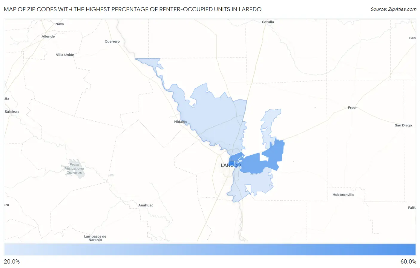 Zip Codes with the Highest Percentage of Renter-Occupied Units in Laredo Map
