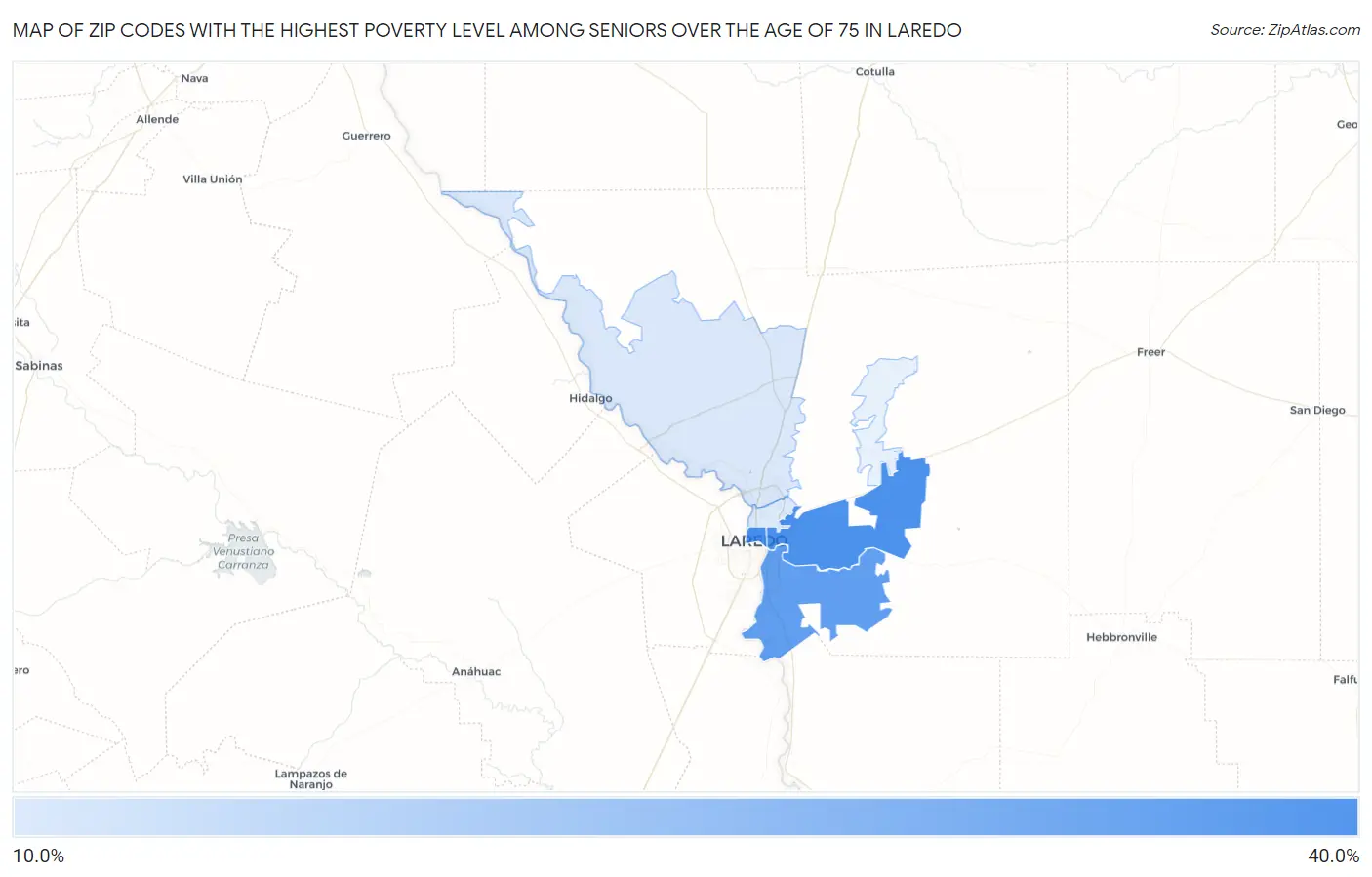 Zip Codes with the Highest Poverty Level Among Seniors Over the Age of 75 in Laredo Map