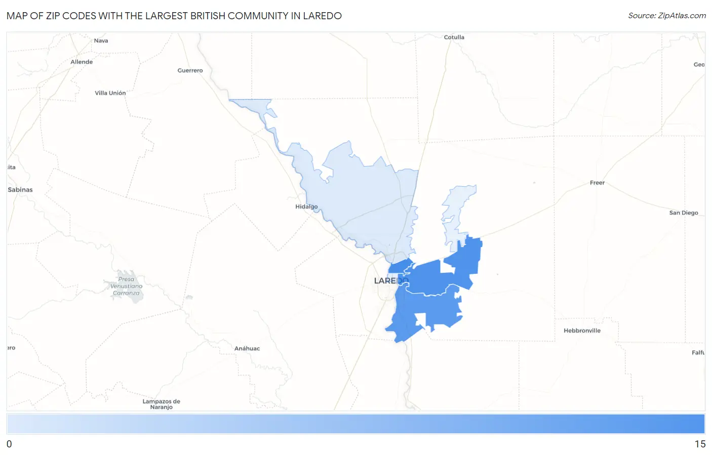 Zip Codes with the Largest British Community in Laredo Map