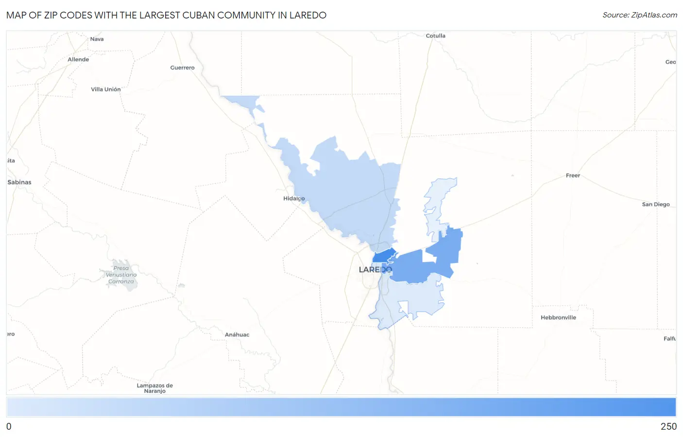 Zip Codes with the Largest Cuban Community in Laredo Map