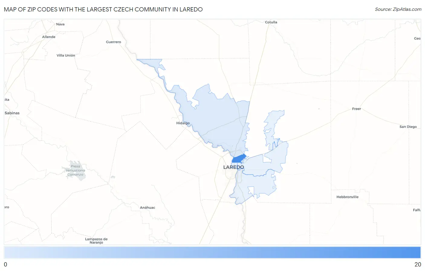 Zip Codes with the Largest Czech Community in Laredo Map