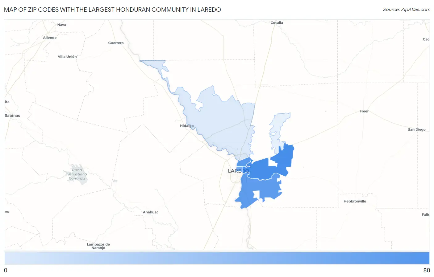 Zip Codes with the Largest Honduran Community in Laredo Map