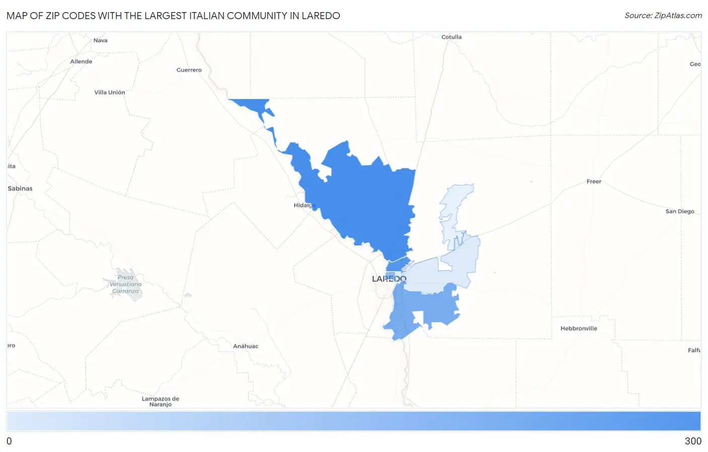 Zip Codes with the Largest Italian Community in Laredo Map