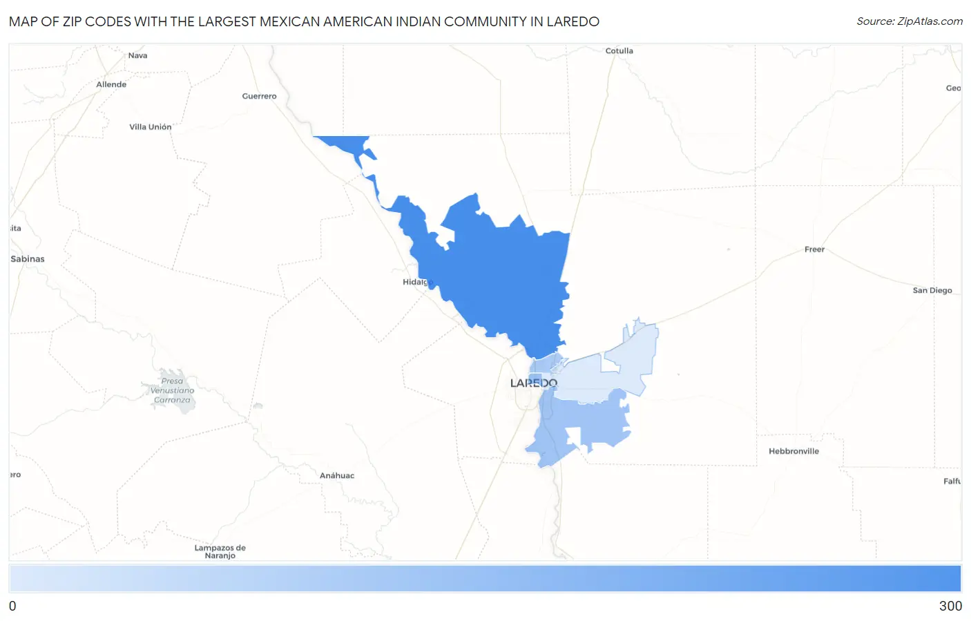 Zip Codes with the Largest Mexican American Indian Community in Laredo Map