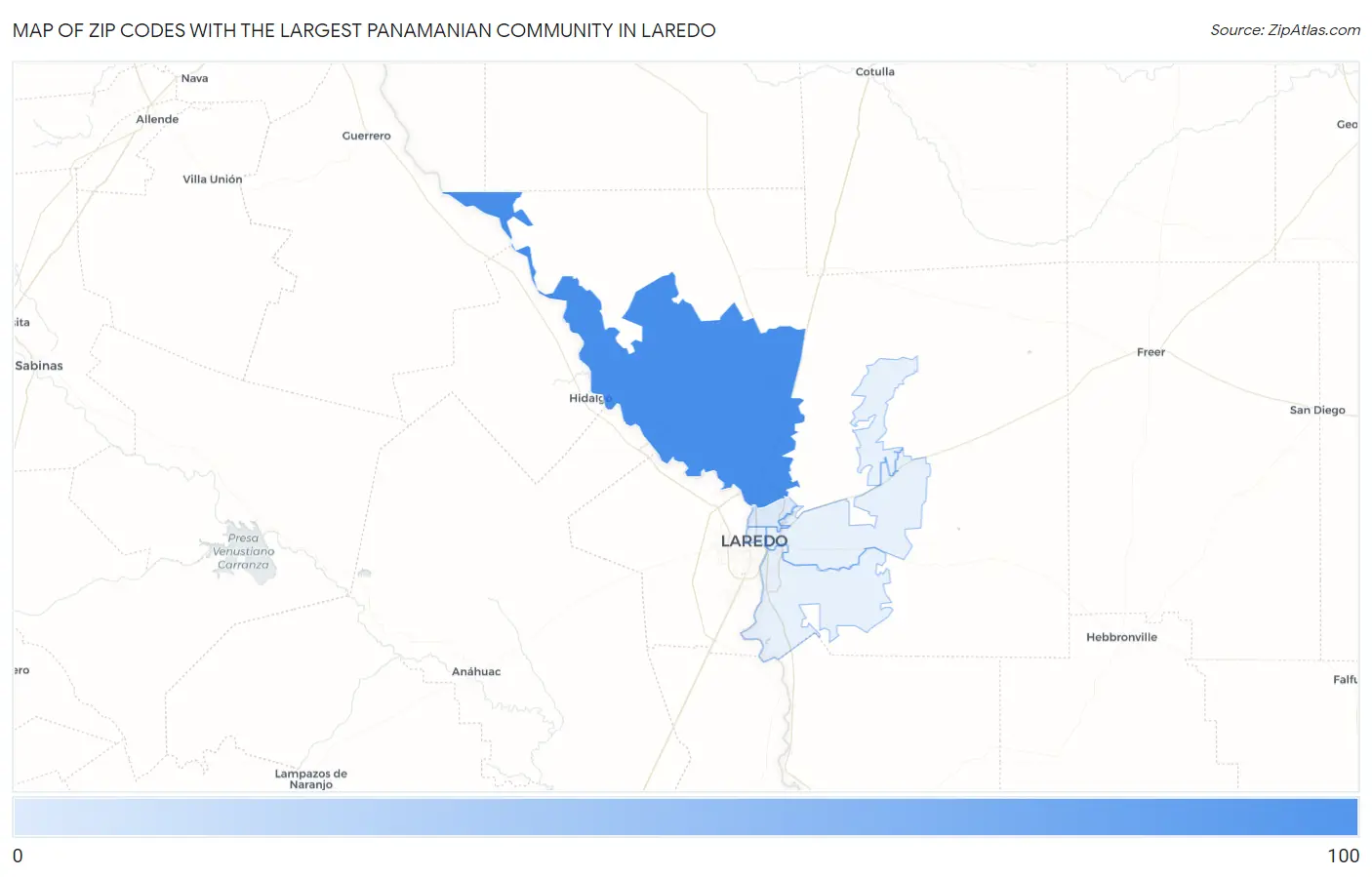 Zip Codes with the Largest Panamanian Community in Laredo Map