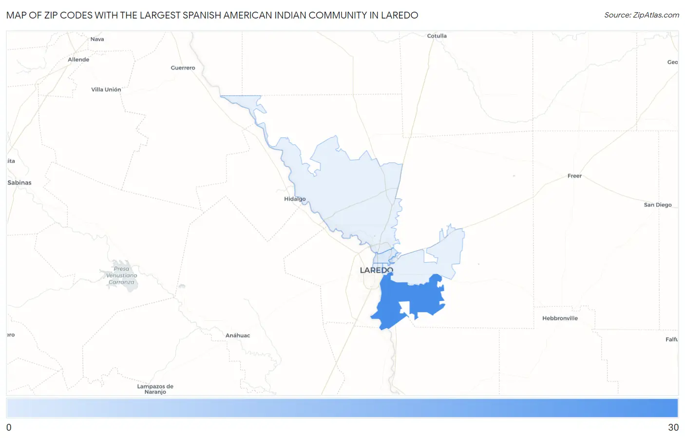Zip Codes with the Largest Spanish American Indian Community in Laredo Map
