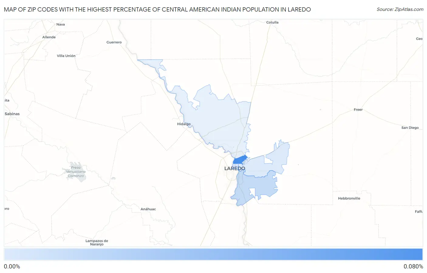 Zip Codes with the Highest Percentage of Central American Indian Population in Laredo Map