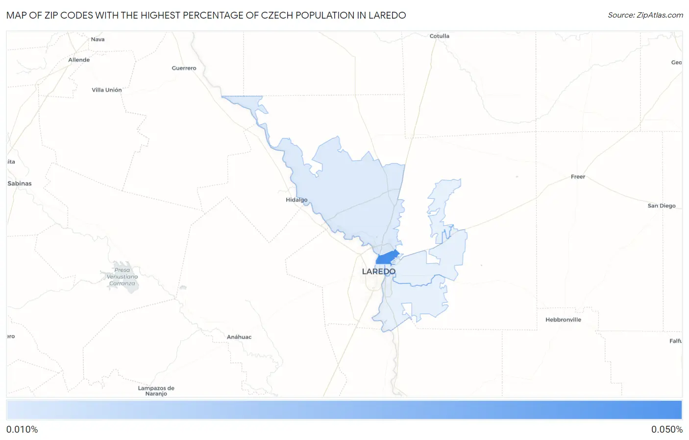 Zip Codes with the Highest Percentage of Czech Population in Laredo Map