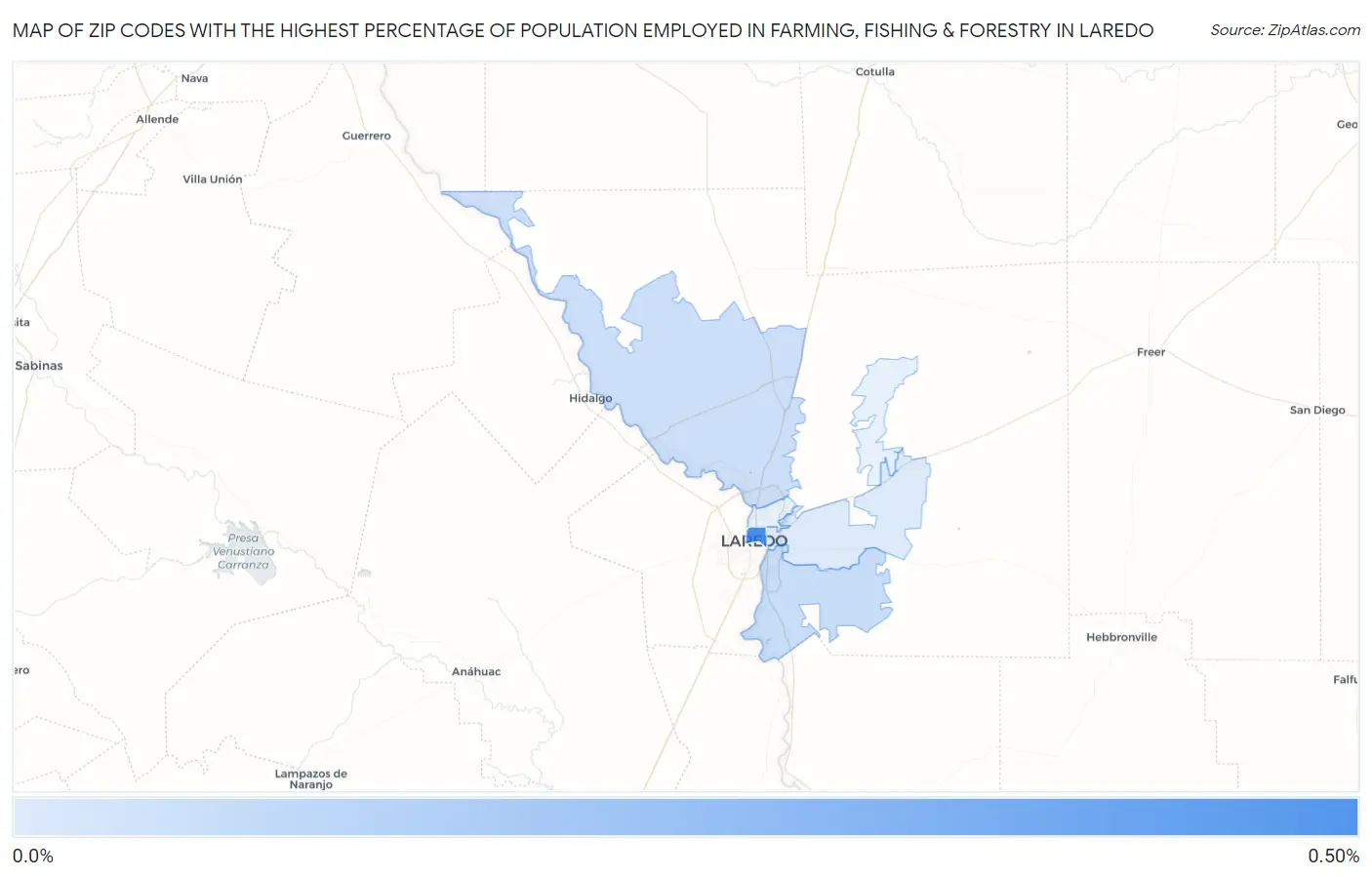 Zip Codes with the Highest Percentage of Population Employed in Farming, Fishing & Forestry in Laredo Map