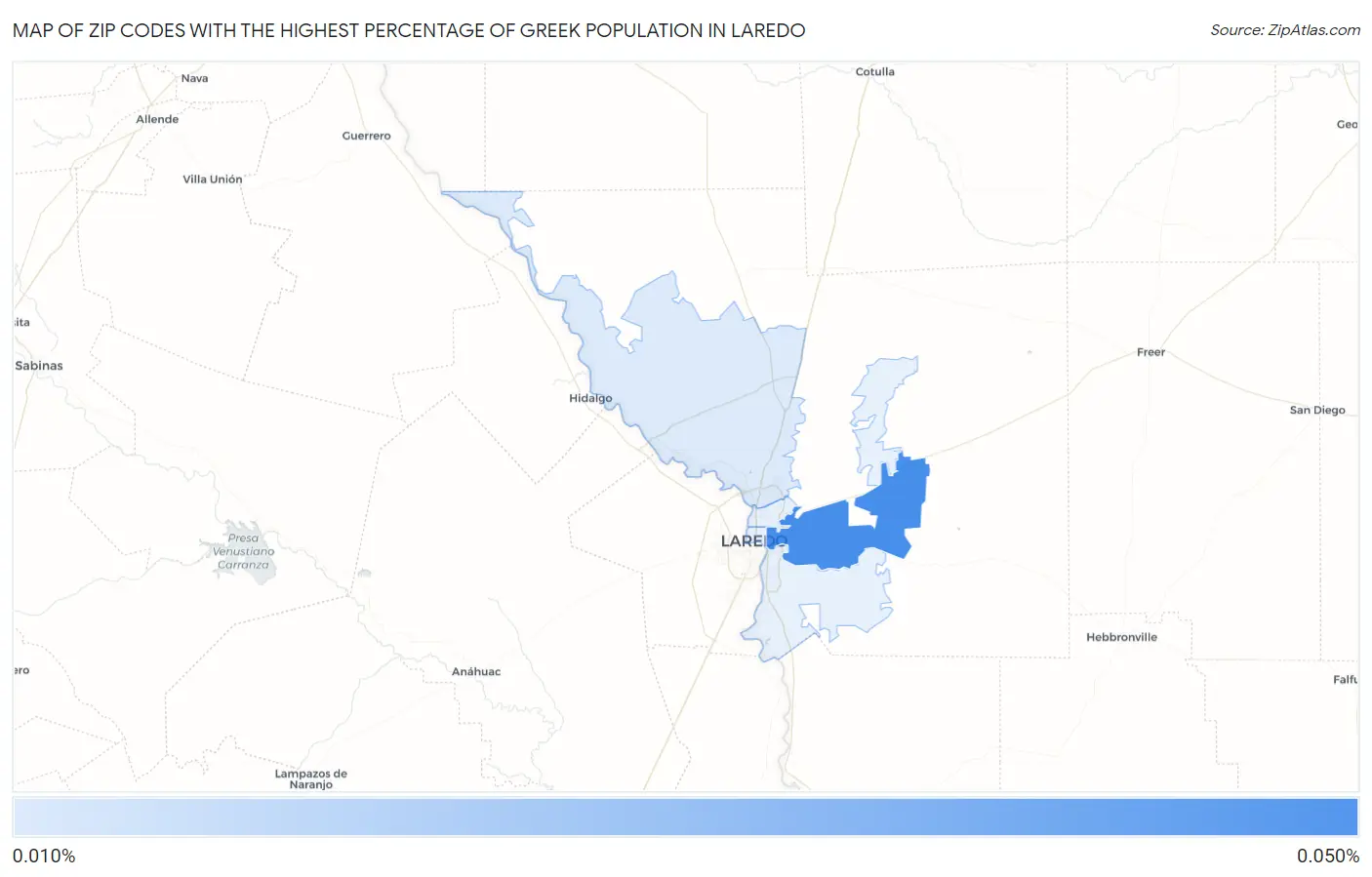 Zip Codes with the Highest Percentage of Greek Population in Laredo Map