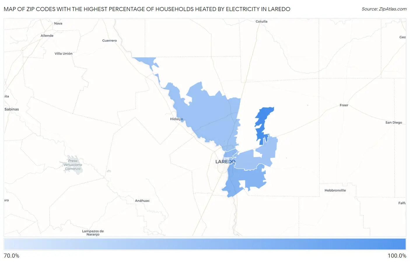 Zip Codes with the Highest Percentage of Households Heated by Electricity in Laredo Map