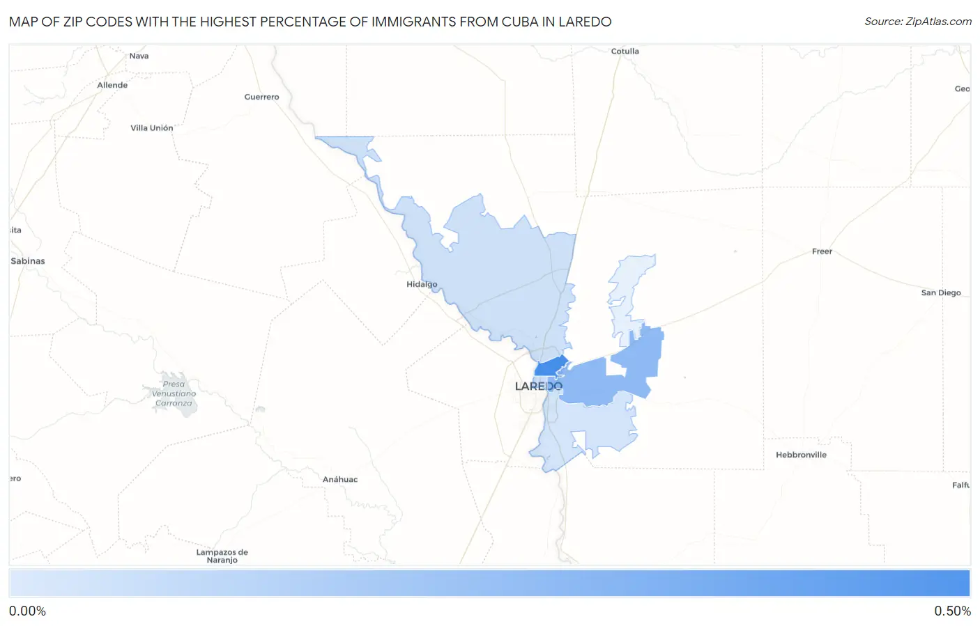 Zip Codes with the Highest Percentage of Immigrants from Cuba in Laredo Map